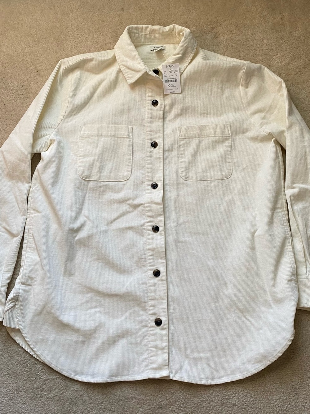 J Crew Corduroy Jacket Women Small Oversized Creamy Ivory Button Up Barn Shacket